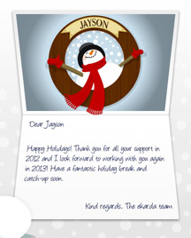 Happy Holidays Image of Business eCard with Snowman Porthole